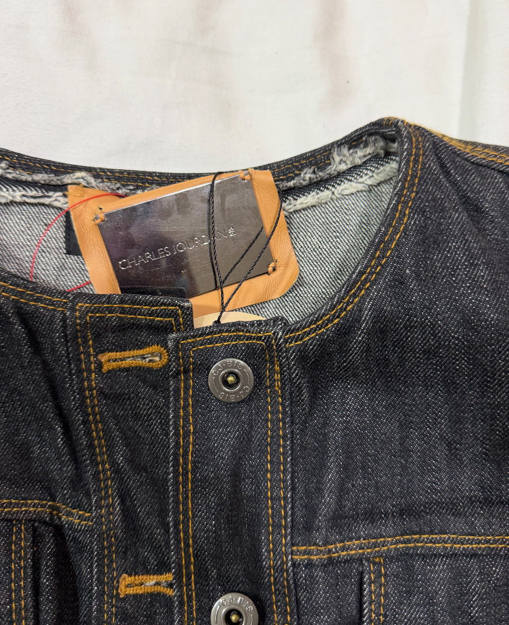 Charles Jourdain Collarless Denim Trucker Jacket