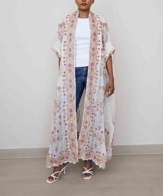 Alanna Linen Floral Embroidery Overcoats