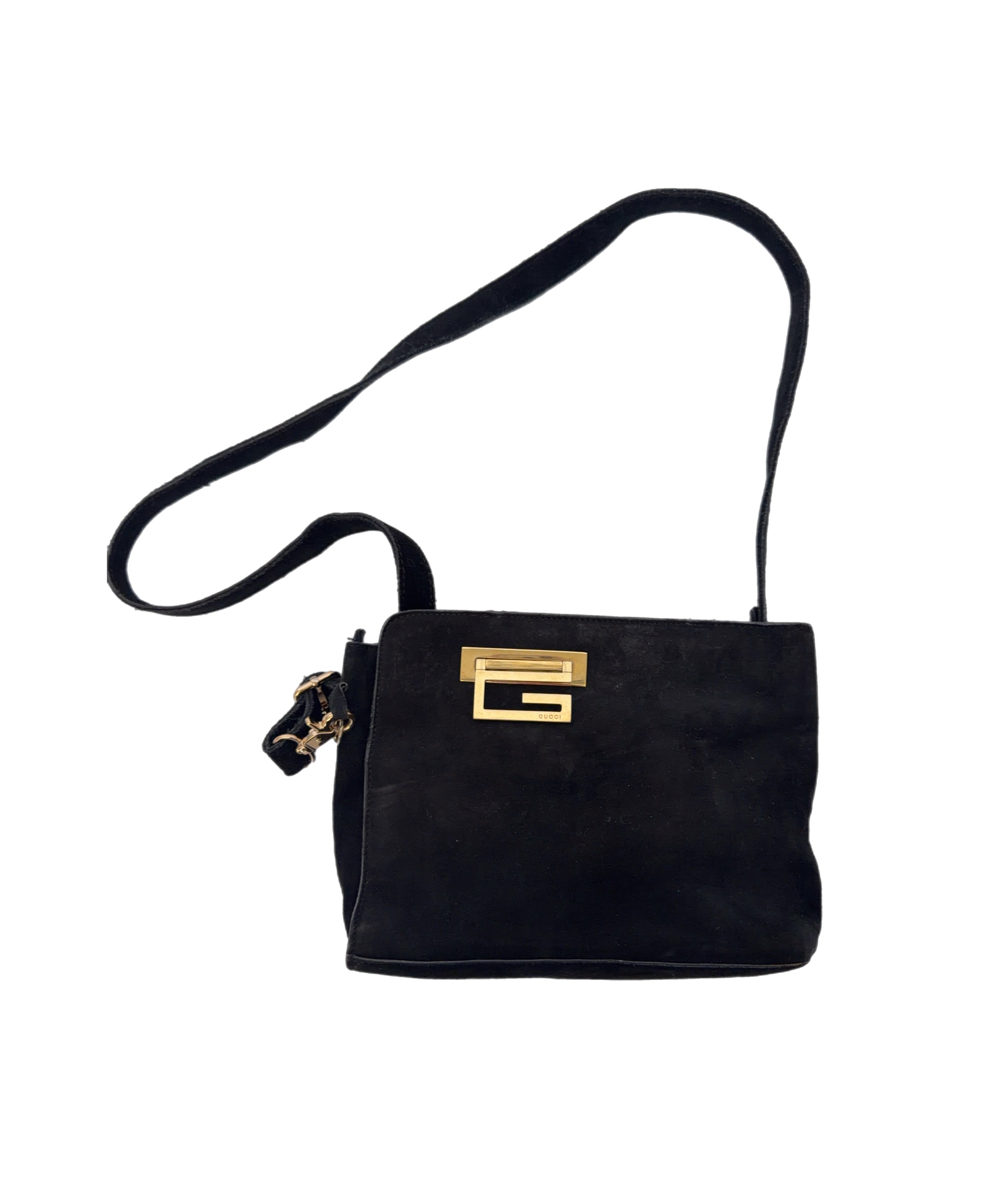 Gucci G-Frame Suede Crossbody Bag in Black