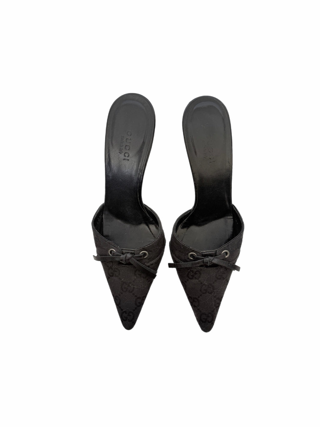 Gucci Monogram Bow Mules in Black in size 34