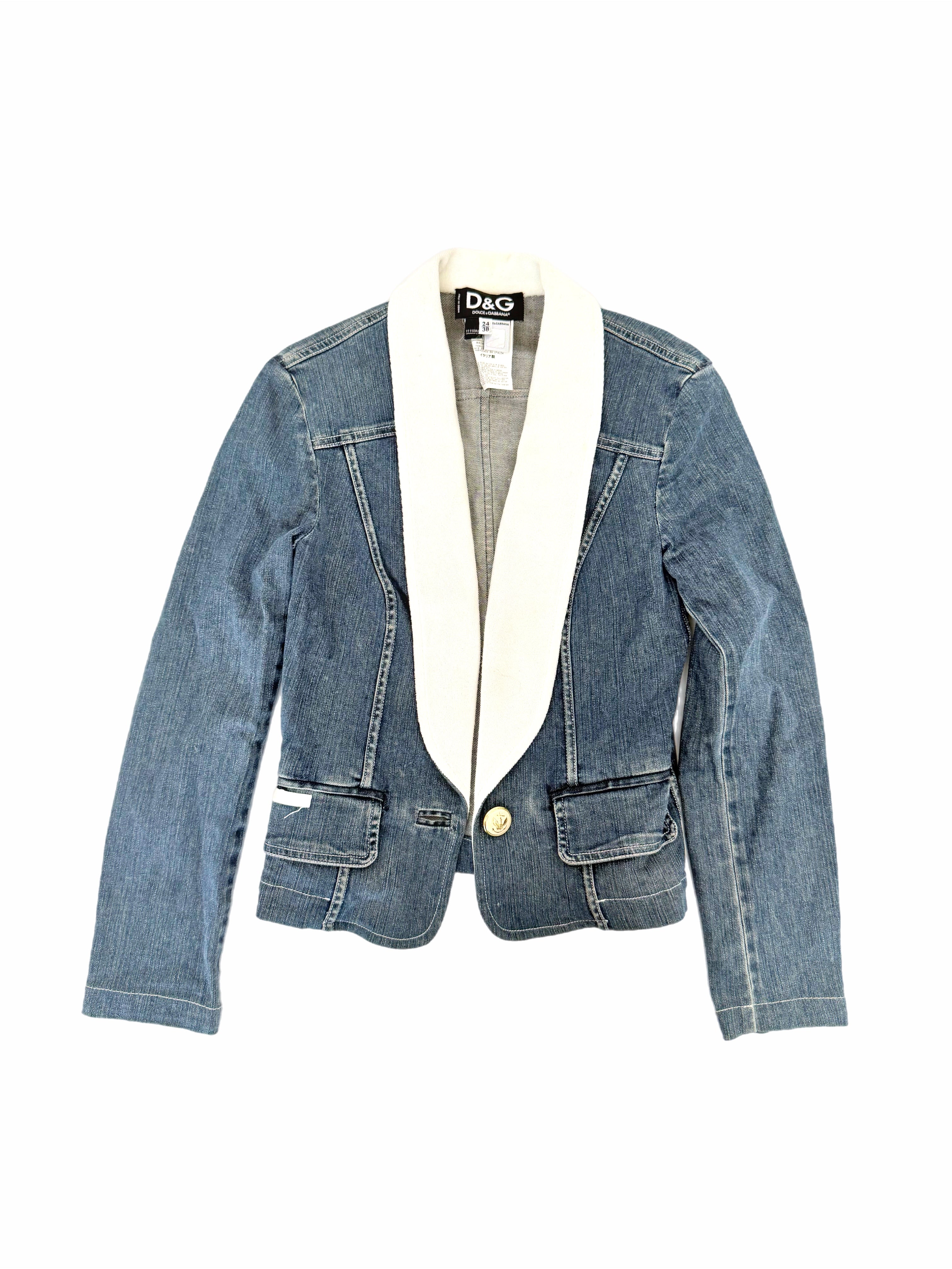 Dolce and Gabbana Denim Fitted Jacket with White Lapel