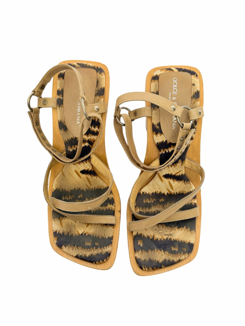 Dolce and Gabanna Tiger Printed Wooden Sandals size 39.5