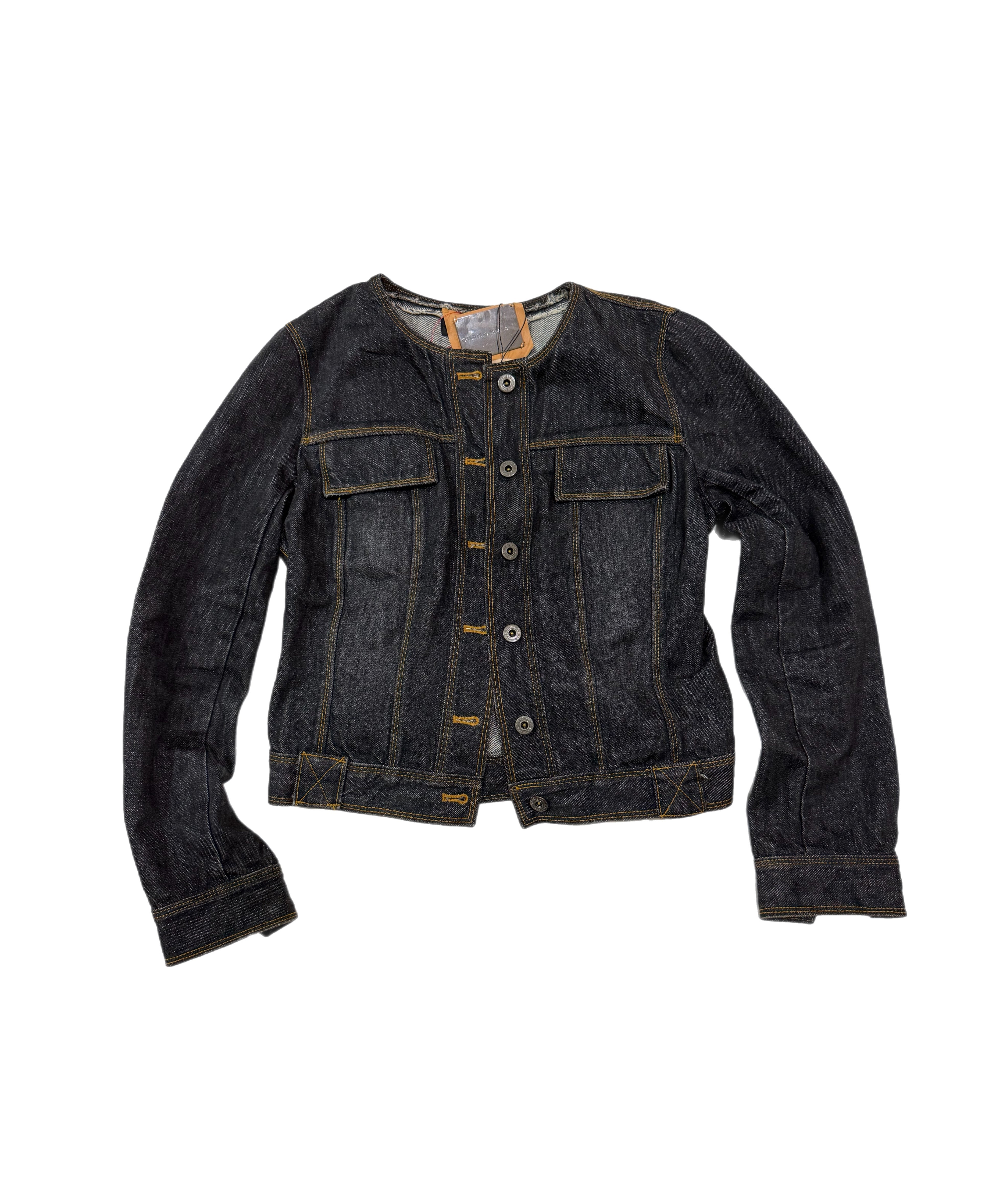 Charles Jourdain Collarless Denim Trucker Jacket