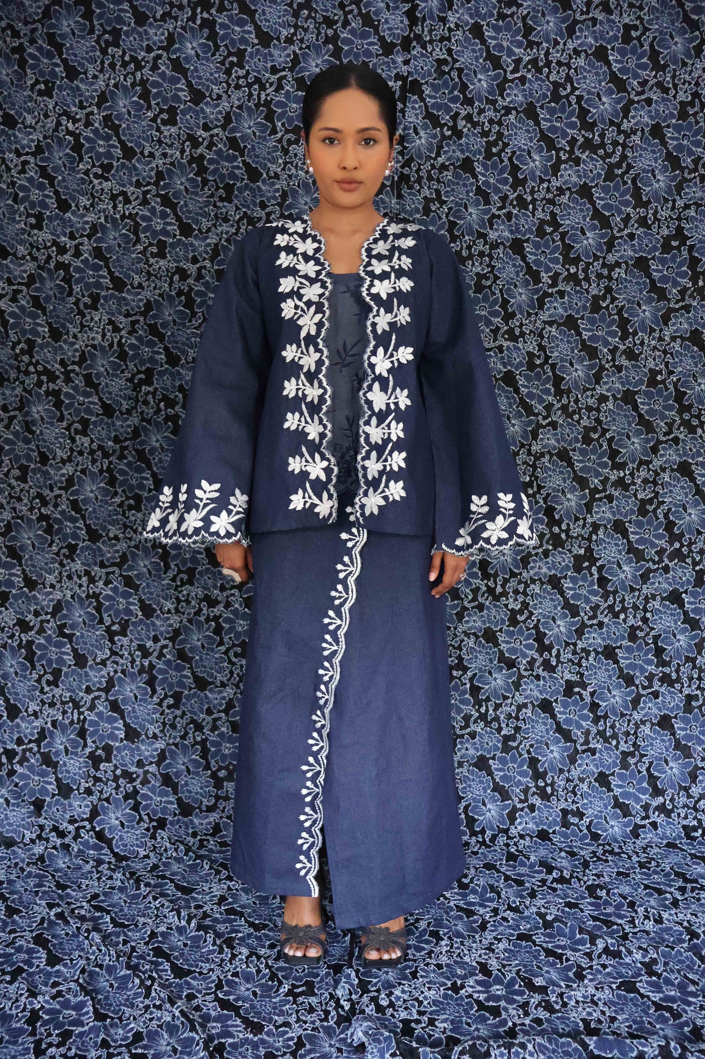 Denim Jeans Embroidered Kebaya Open Jacket