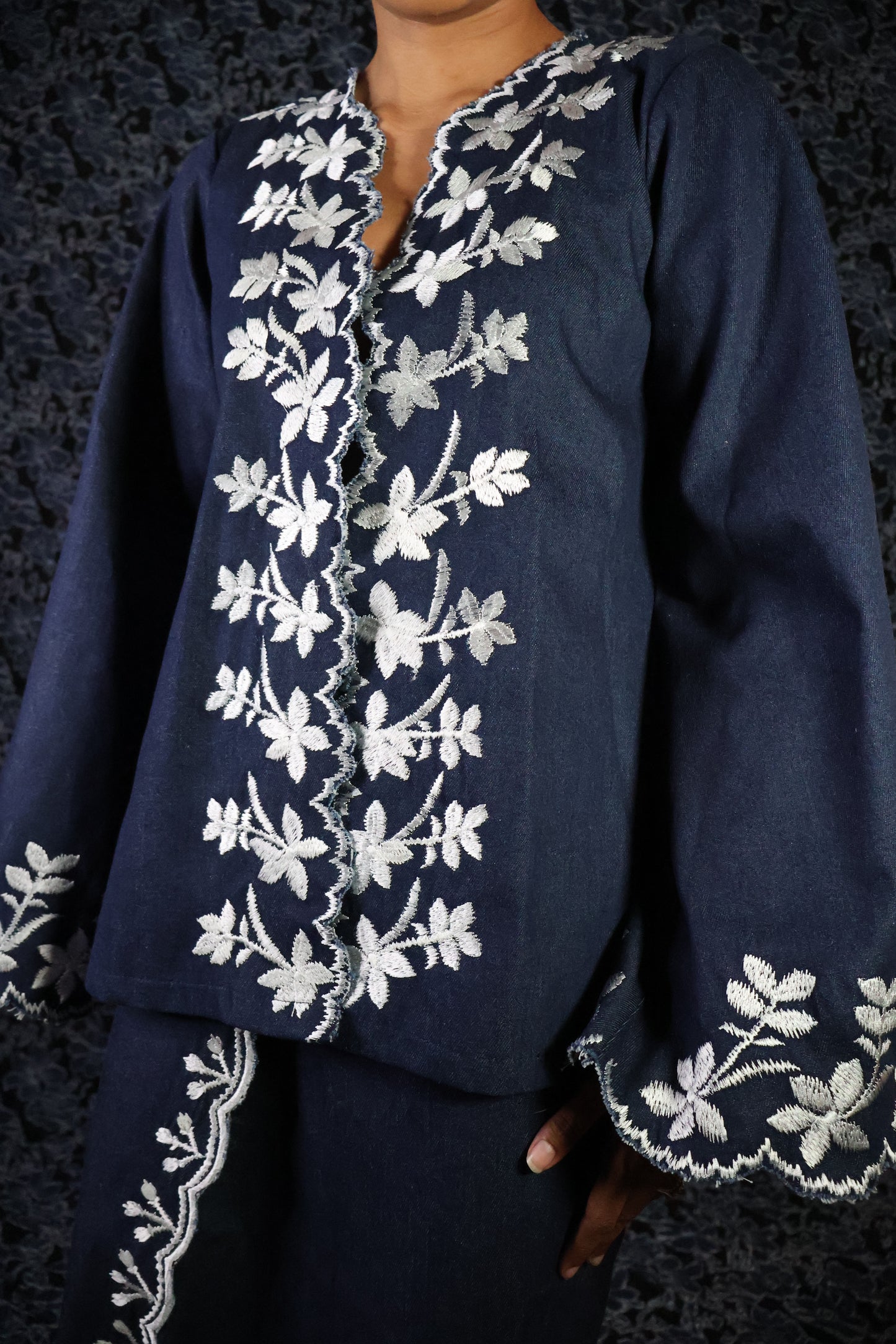 Denim Jeans Embroidered Kebaya Open Jacket