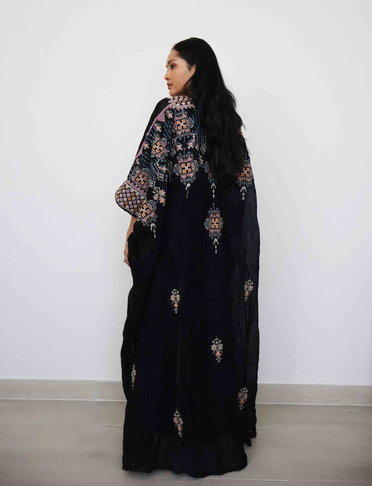 ELLA Short Sleeve Linen Overcoat with Hearts Embroidery