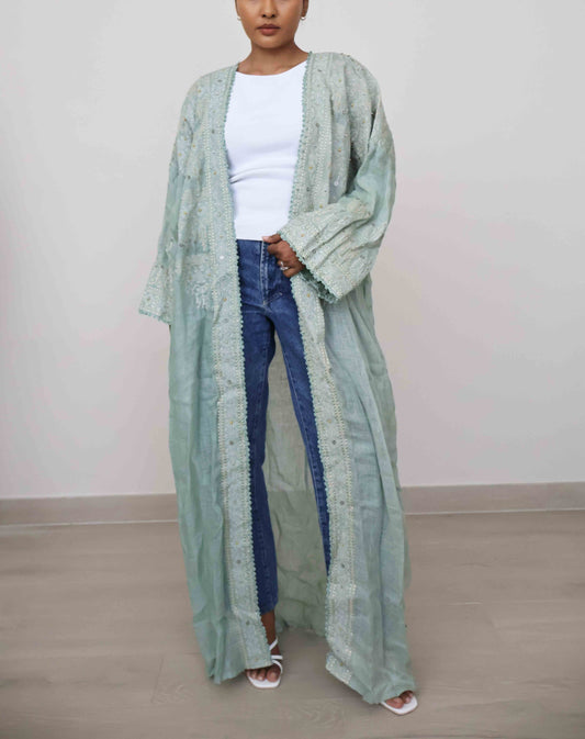 ESTRELLA Long Sleeve Sage Linen Outercoat