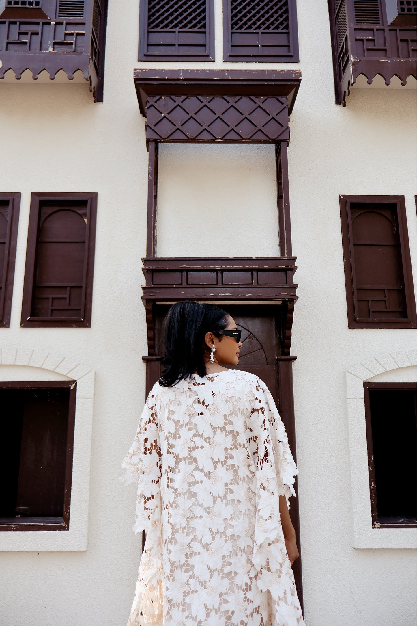 Ibu Jari Hijau: Floral Caftan in Cream