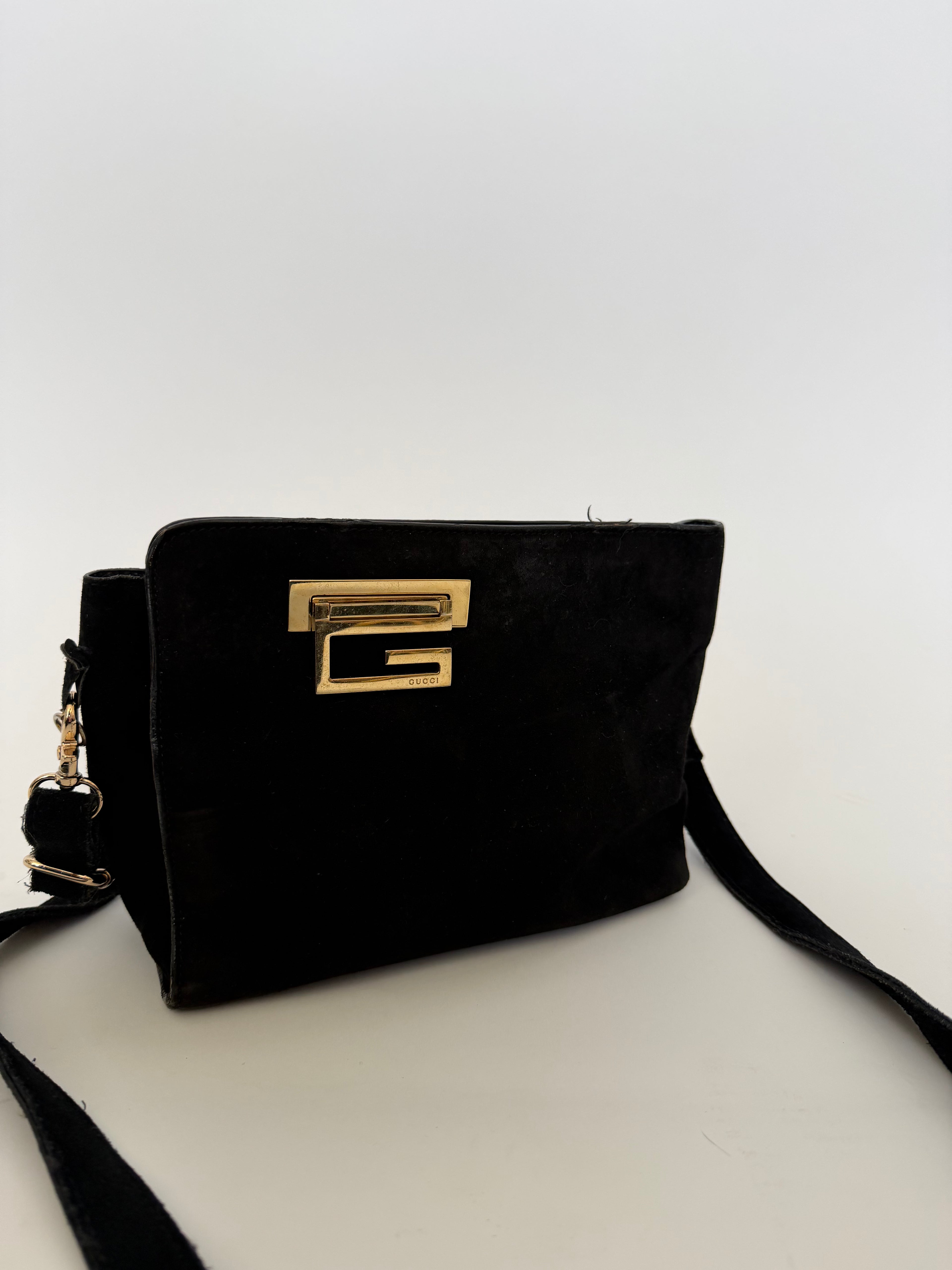 Gucci G-Frame Suede Crossbody Bag in Black