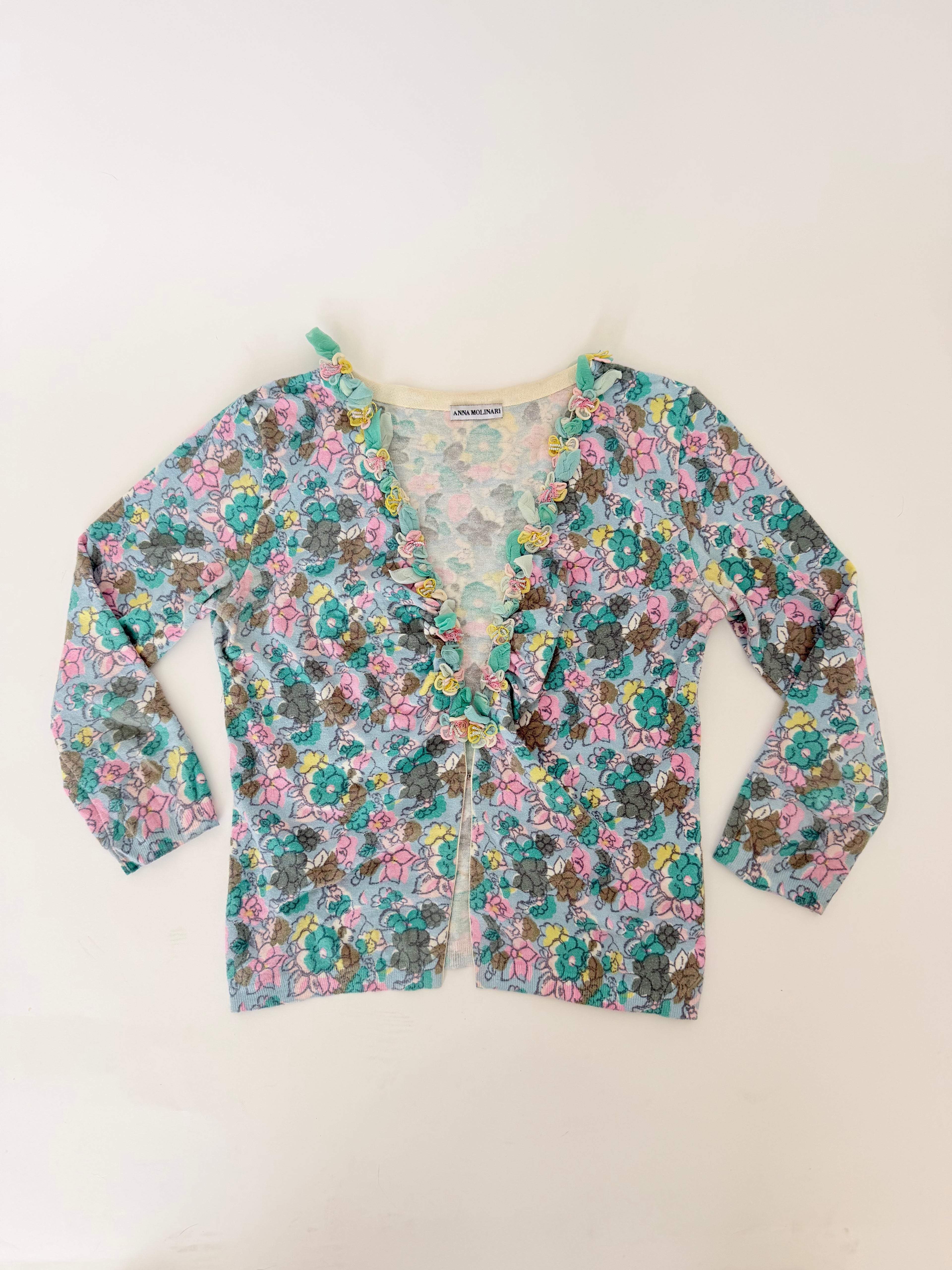 Anna Molinari Cardigan Blouse with Floral Details