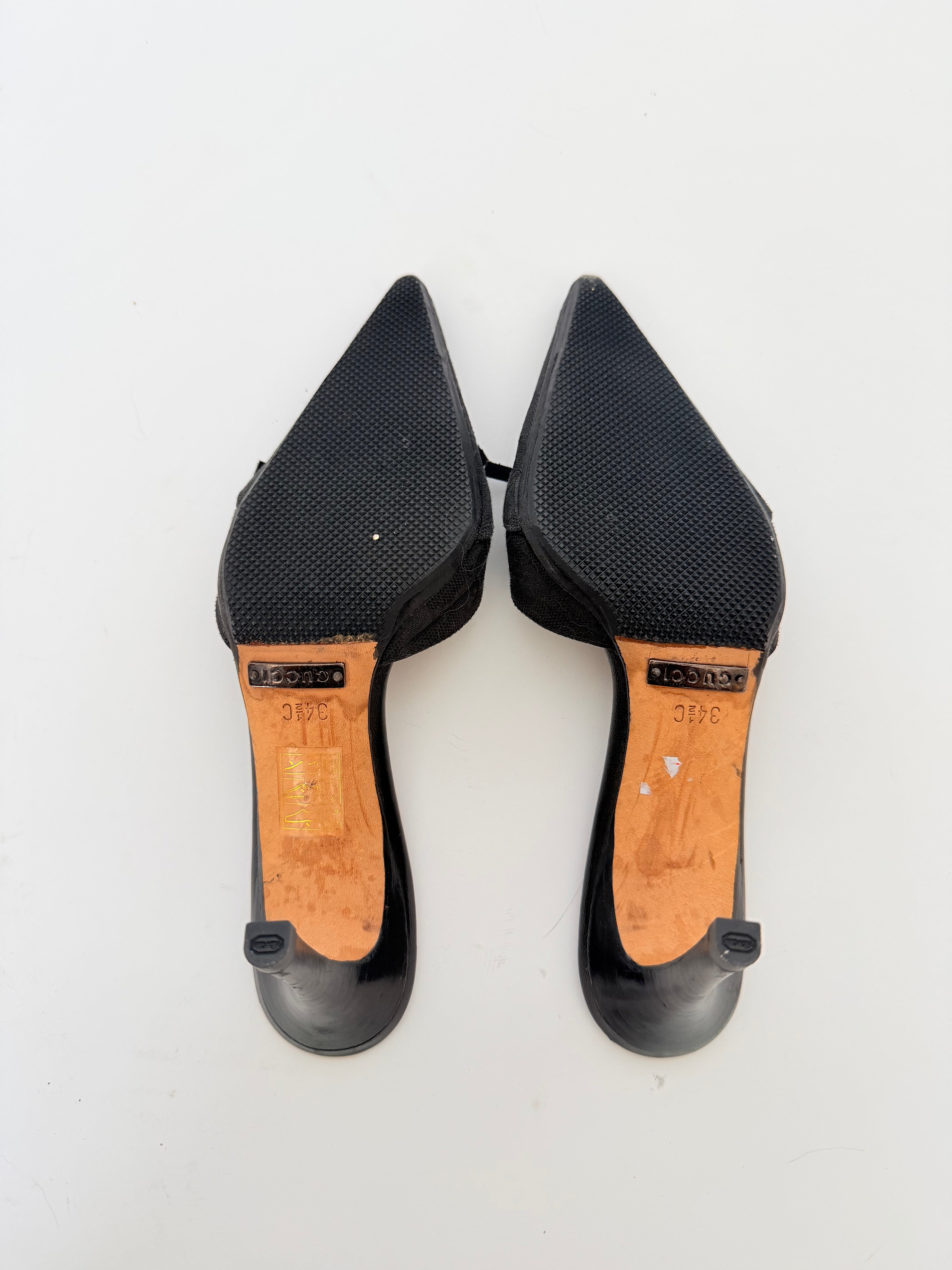 Gucci Monogram Bow Mules in Black in size 34