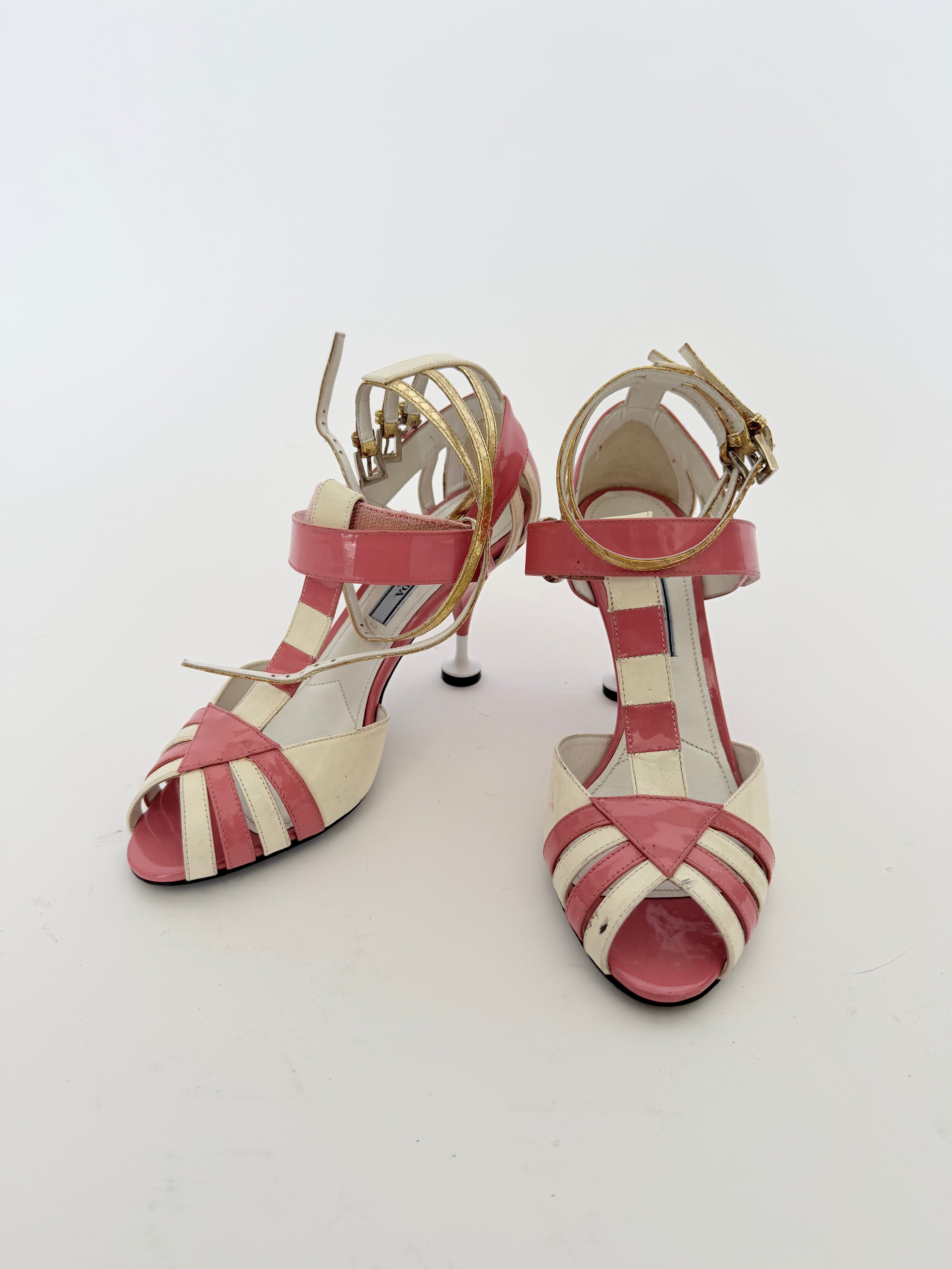 Prada SS16 Candy Striped Sandals in Size 37