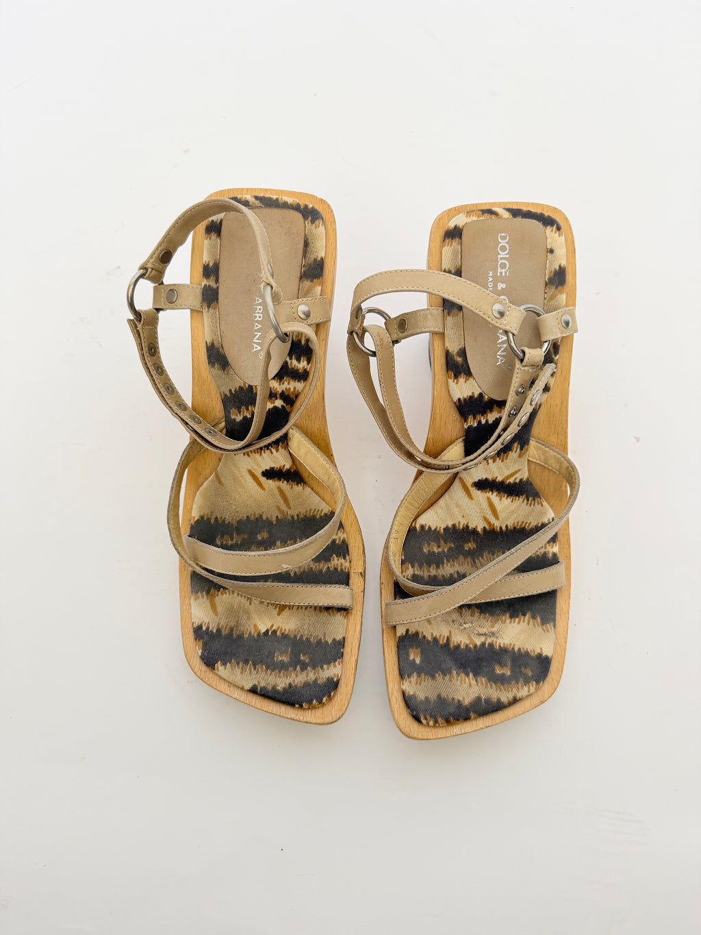 Dolce and Gabanna Tiger Printed Wooden Sandals size 39.5