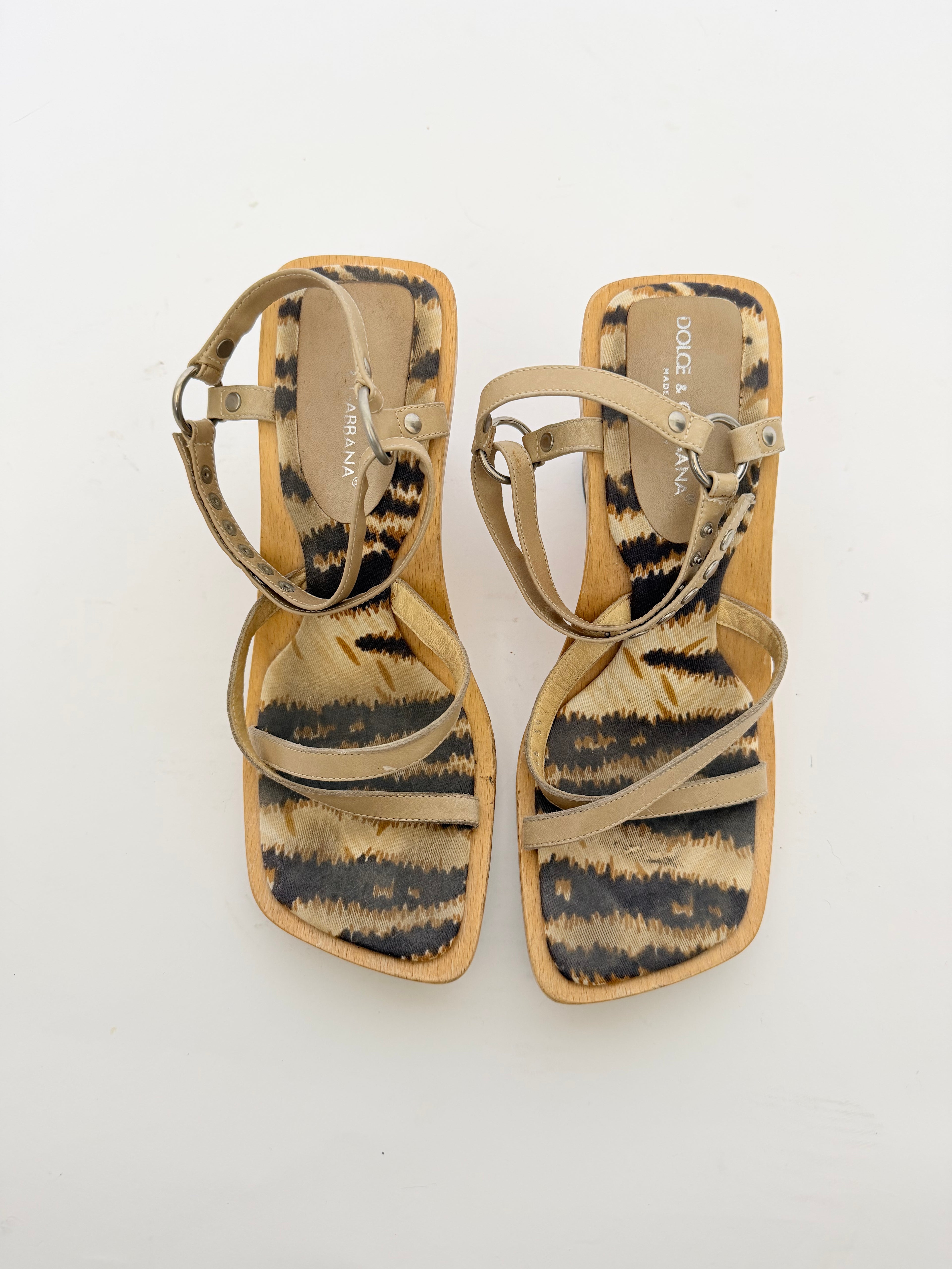 Dolce and Gabanna Tiger Printed Wooden Sandals size 39.5