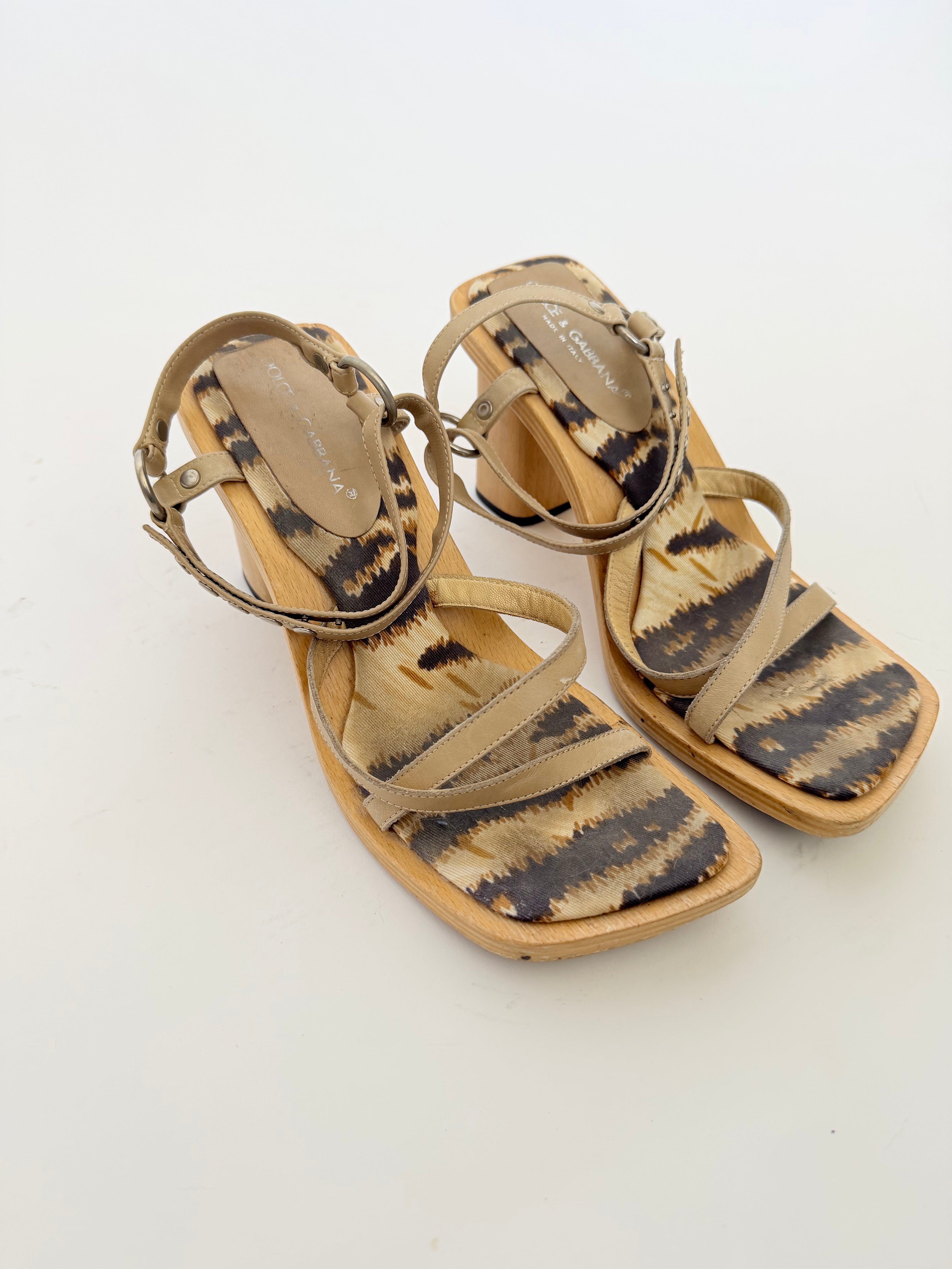 Dolce and Gabanna Tiger Printed Wooden Sandals size 39.5