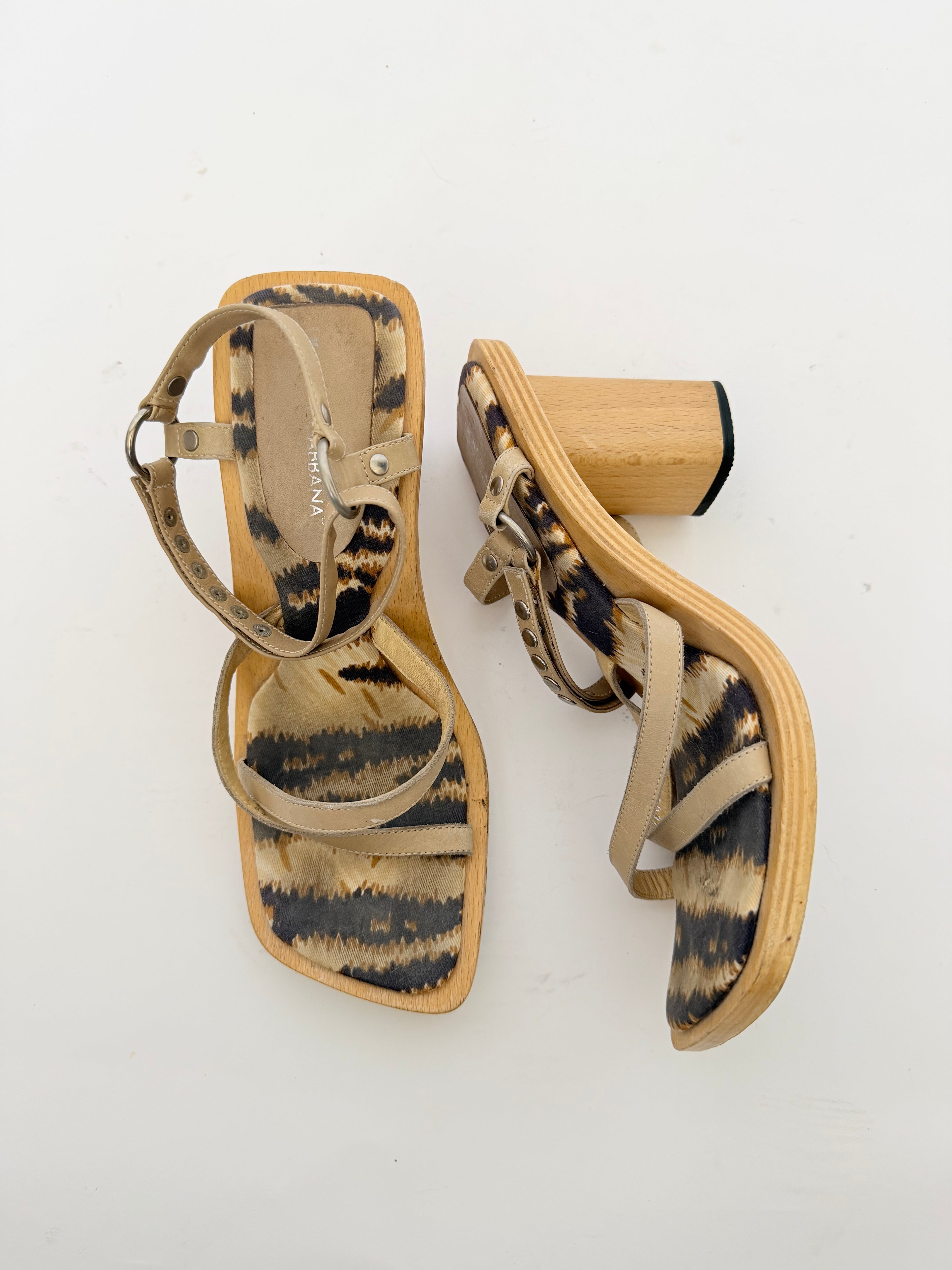 Dolce and Gabanna Tiger Printed Wooden Sandals size 39.5