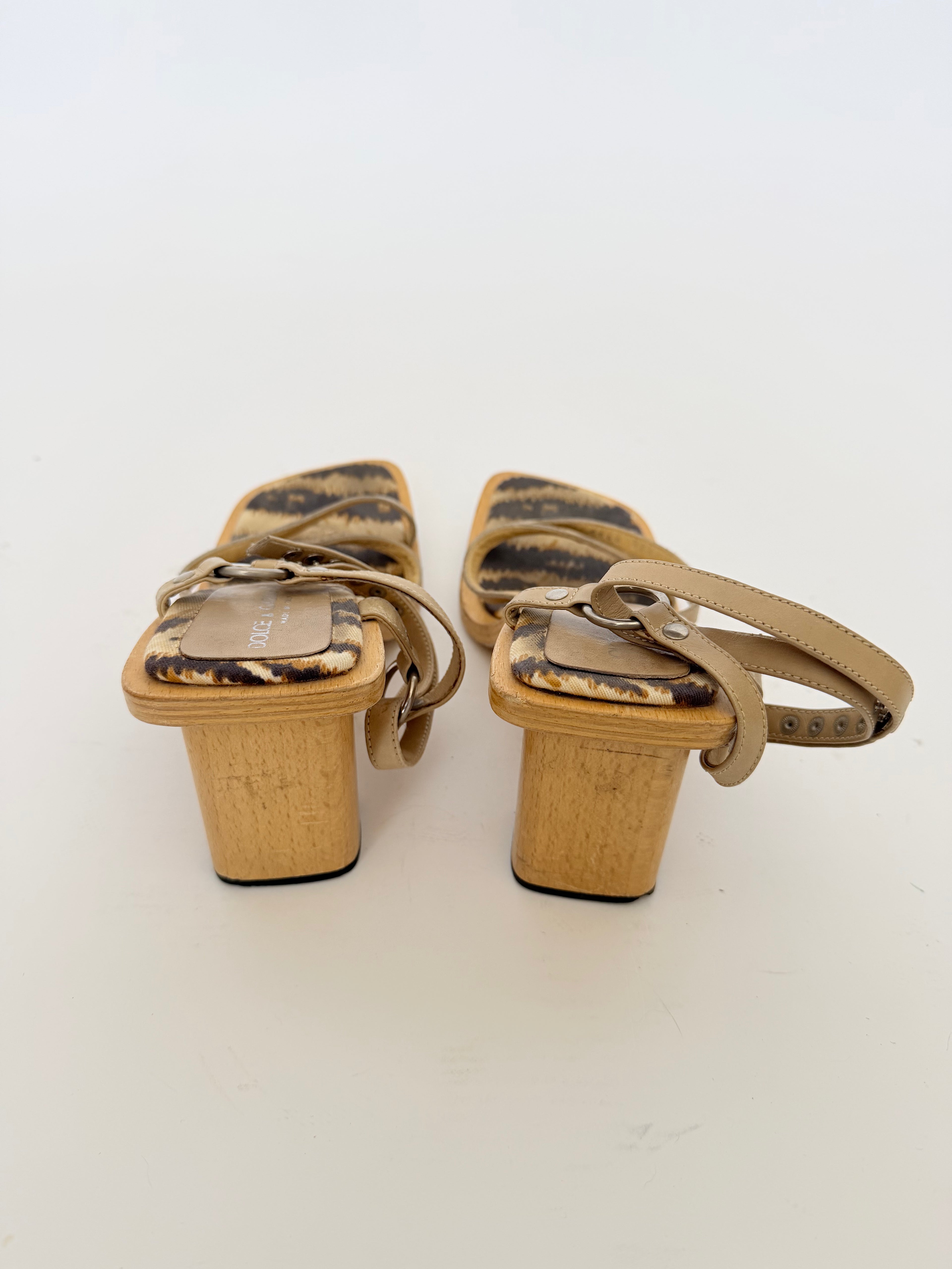 Dolce and Gabanna Tiger Printed Wooden Sandals size 39.5