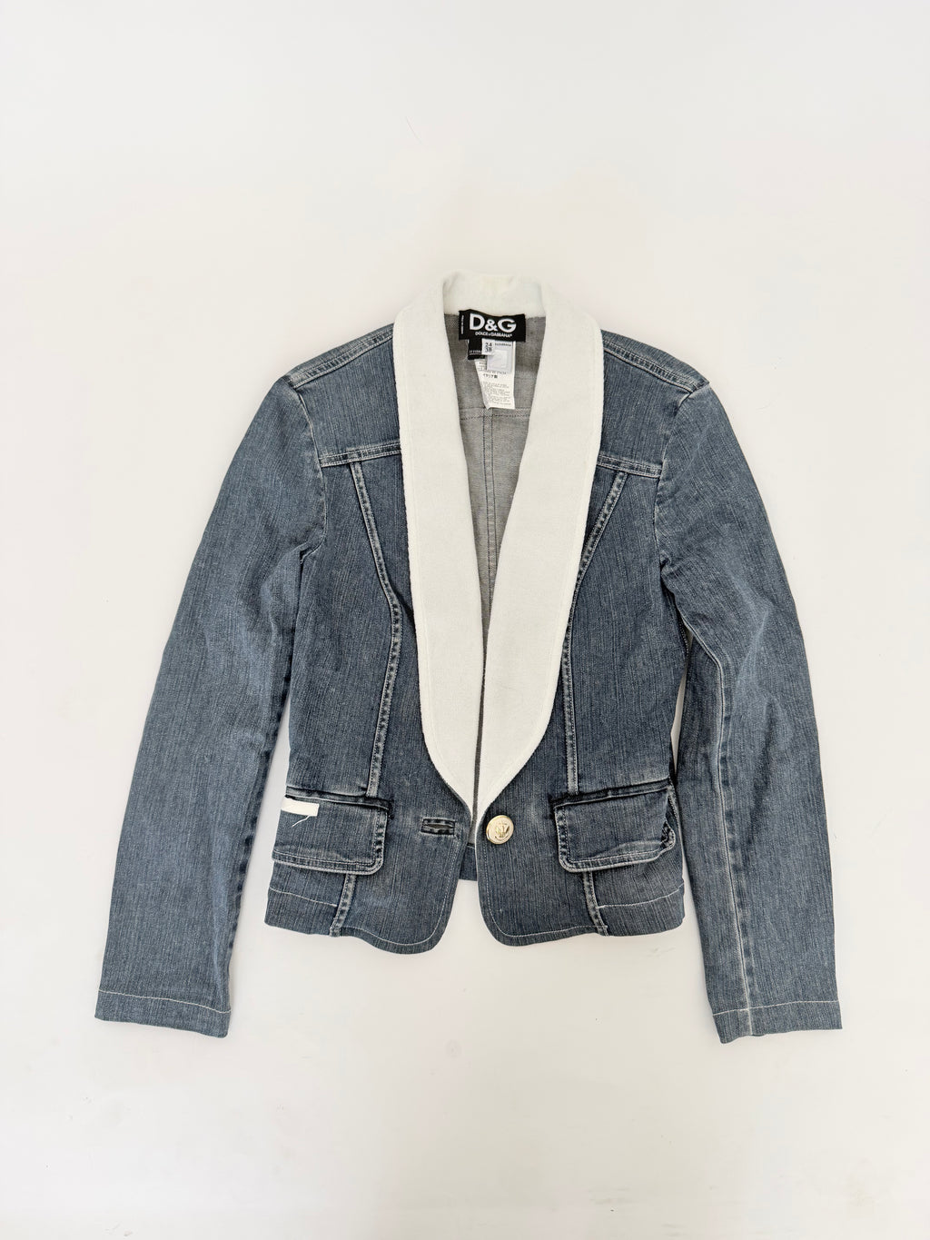 Dolce and Gabbana Denim Fitted Jacket with White Lapel