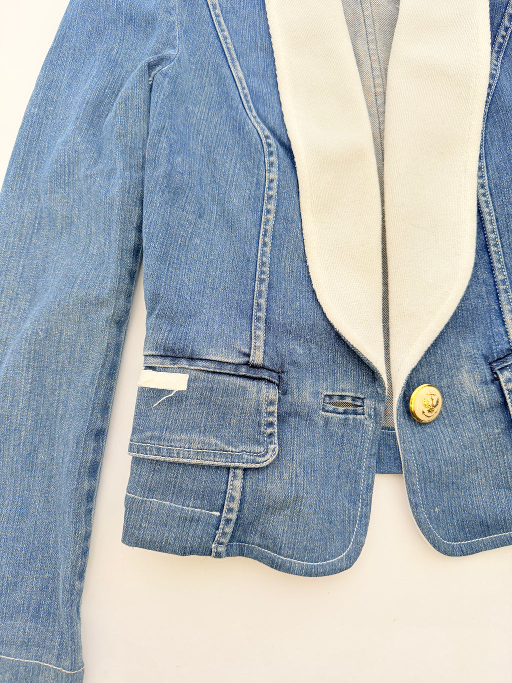 Dolce and Gabbana Denim Fitted Jacket with White Lapel