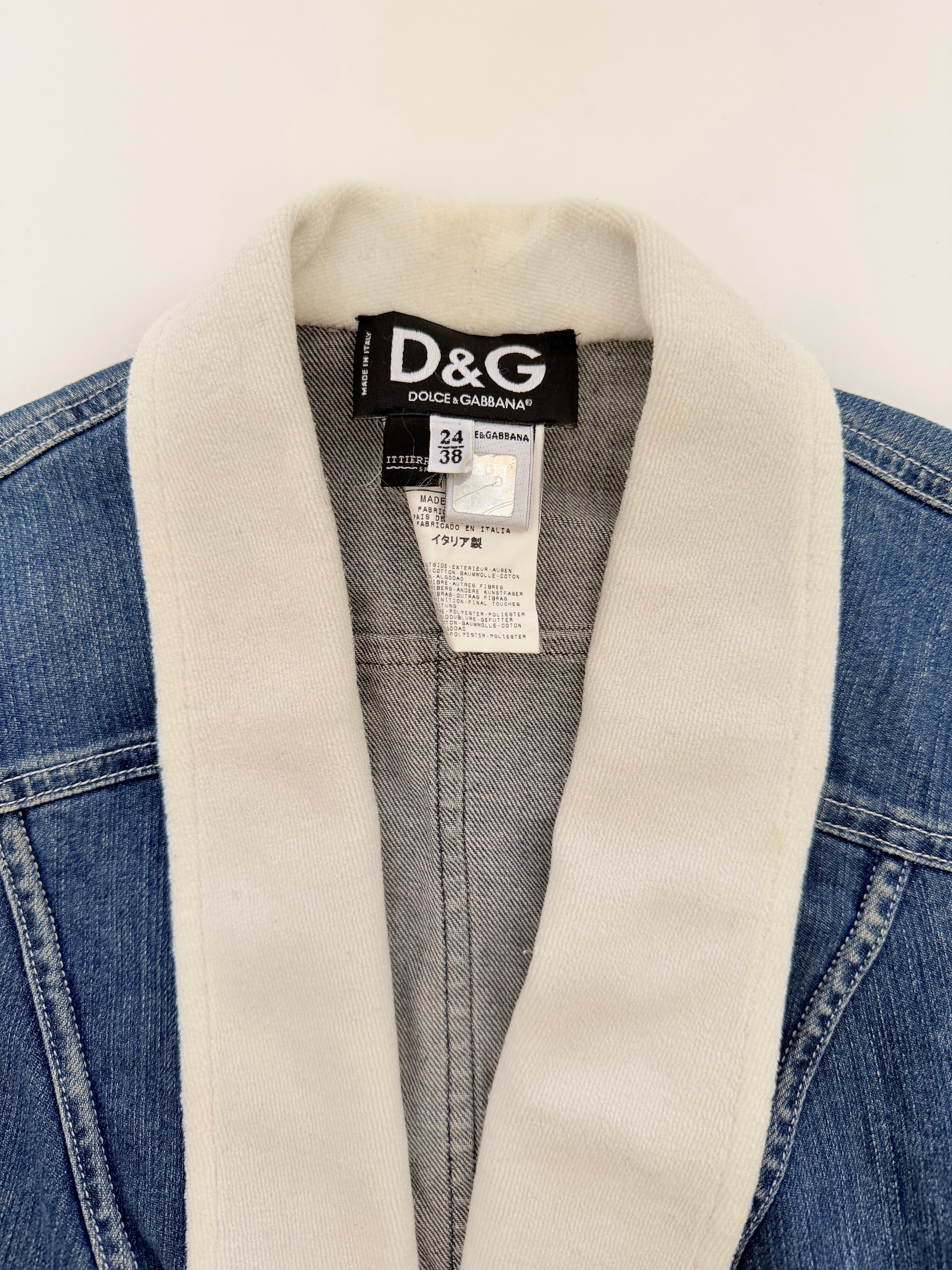 Dolce and Gabbana Denim Fitted Jacket with White Lapel