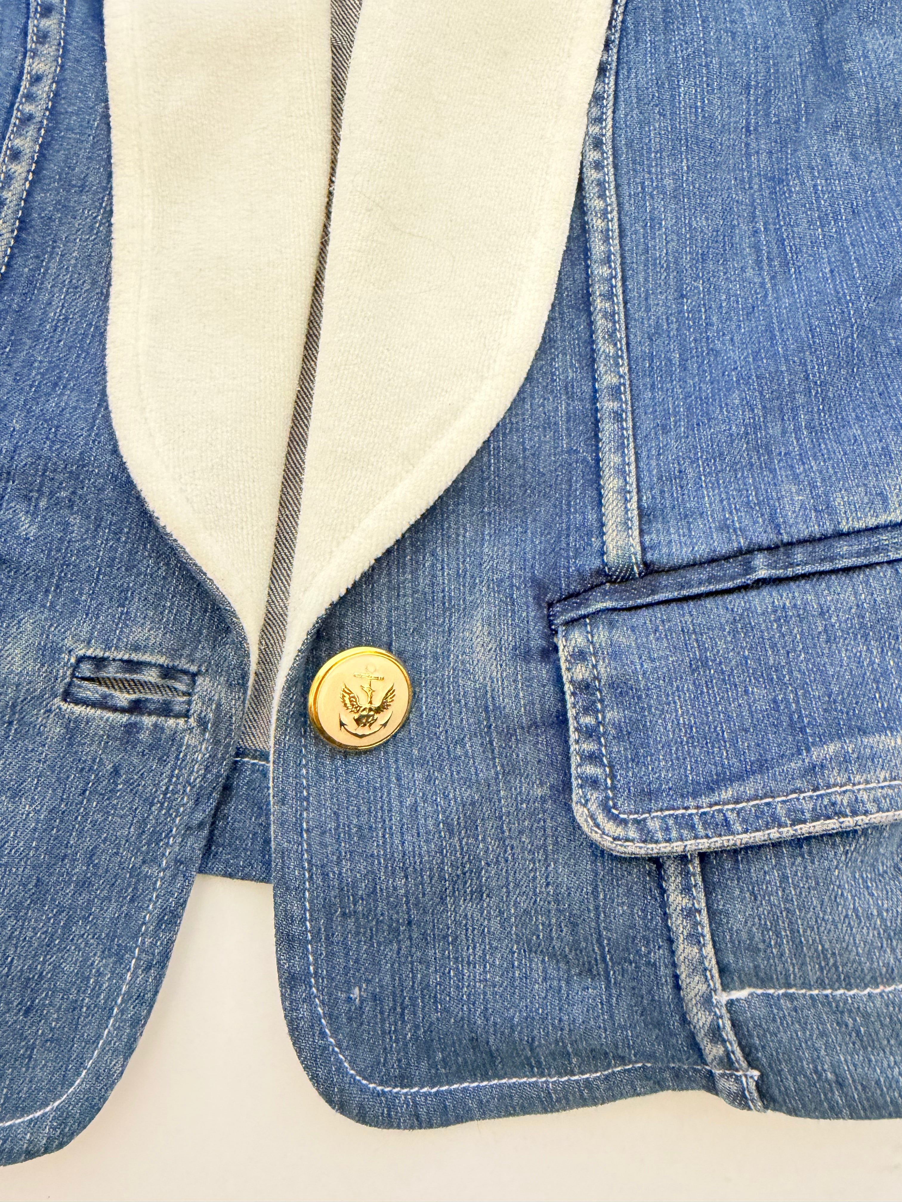 Dolce and Gabbana Denim Fitted Jacket with White Lapel