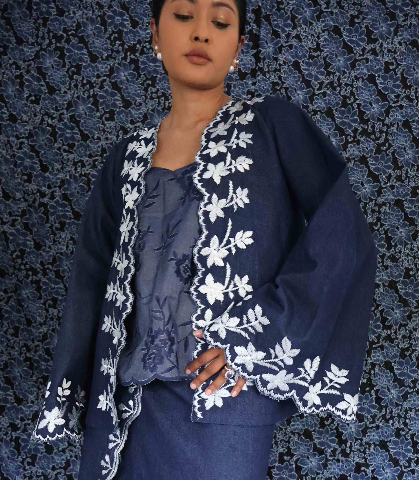 Denim Jeans Embroidered Kebaya Open Jacket