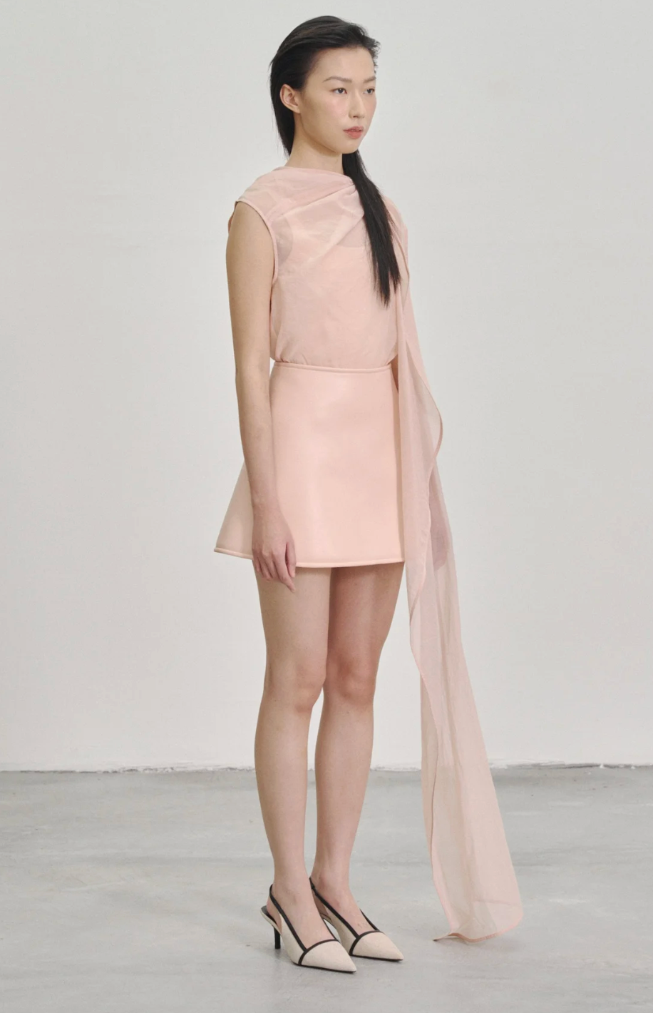 WEI HAO YONG Pale Pink 'Twisted Knot' Tunic with Long Shawl
