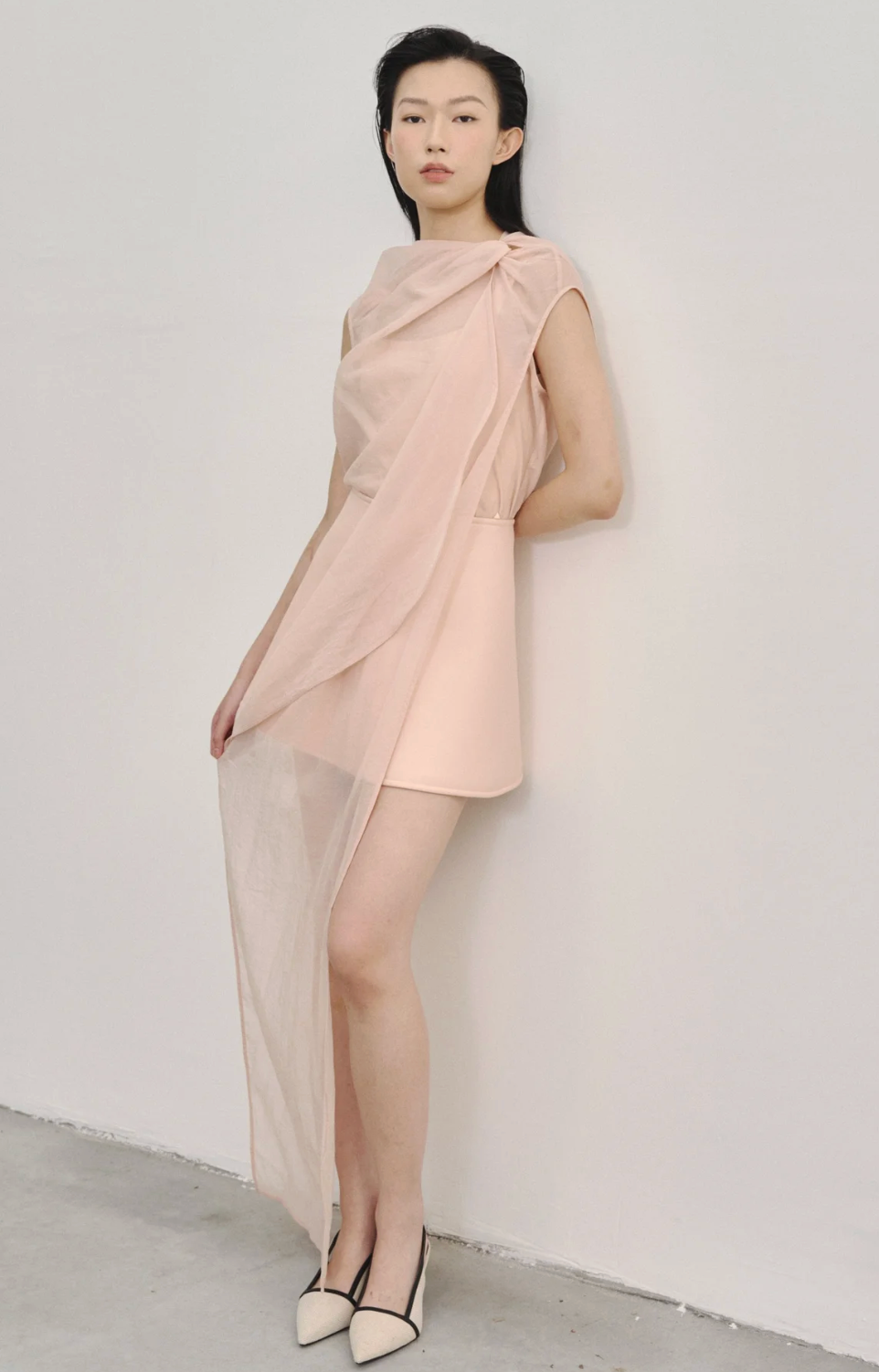 WEI HAO YONG Pale Pink 'Twisted Knot' Tunic with Long Shawl
