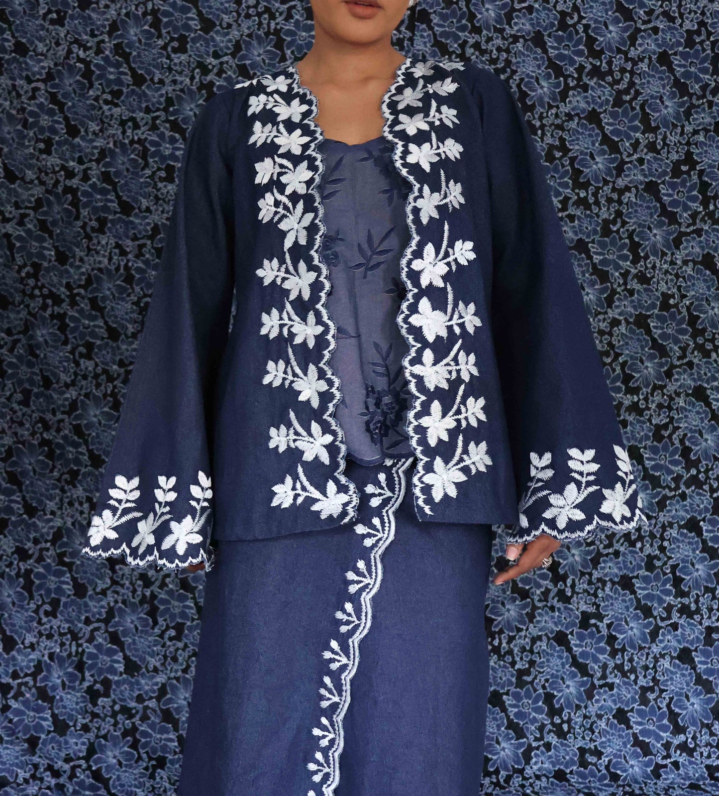 Denim Jeans Embroidered Kebaya Open Jacket