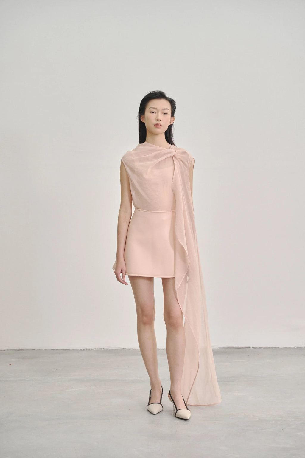 WEI HAO YONG Pale Pink 'Twisted Knot' Tunic with Long Shawl