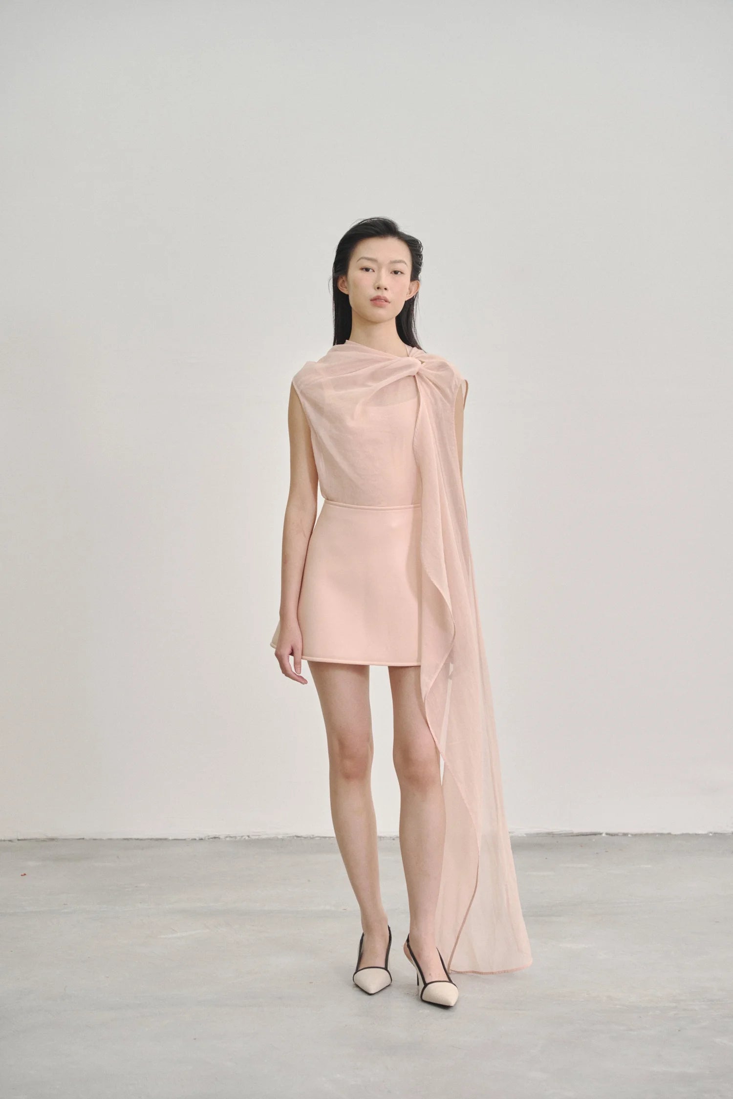 WEI HAO YONG Pale Pink 'Twisted Knot' Tunic with Long Shawl